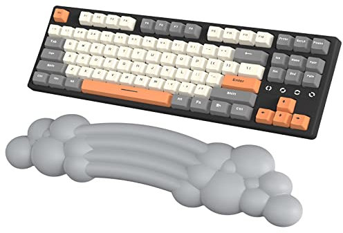 Cloud Keyboard Wrist Rest Hand Palm Support with PU Leather Soft Memory Foam Anti-Slip Silicone Creative Cloudy Rainbow Ergonomic Shape for PC Office Computer Laptop Typing Gaming Pain Relif(Gray)