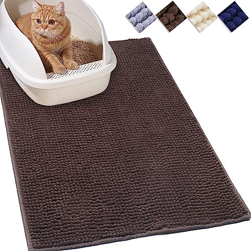 VIVAGLORY Soft Katzenklo-Matte, Große Streufangmatte für die Indoor Katze, Maschinenwaschbar Cat Kitty Katzenstreu-Matte mit Rutschfester und Wasserfester Unterseite, 80 × 50cm, Braun