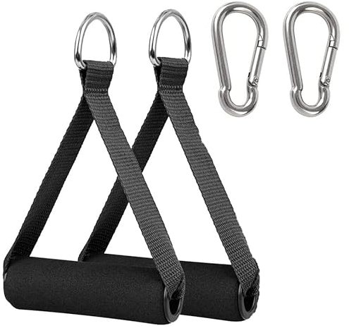 2 Pcs Exercise Handles Resistance Band Handles Strength Training Fitness Strap Stirrup Handle Machine Attachment with 2pcs Carabiners for Fitness Workout Gym Exercise - Black