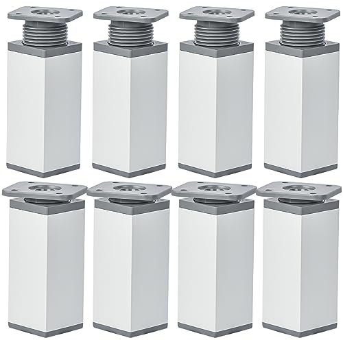 Btowin VCF 8 Inch / 20cm Adjustable Furniture Legs, 8 Pcs Matte Silver Square Aluminum Alloy Furniture Support Feet, Adjustable Height 0-20mm Replacement Leg for Cabinet Table Sofa Cupboard