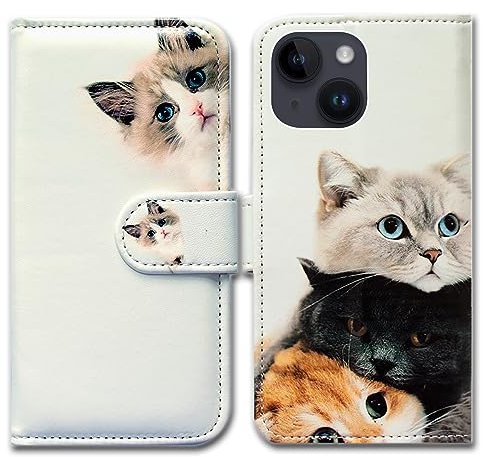 Bcov iPhone 15 Case,Cute Brown Cat Leather Flip Phone Case Wallet Cover with Card Slot Holder Kickstand For iPhone 15