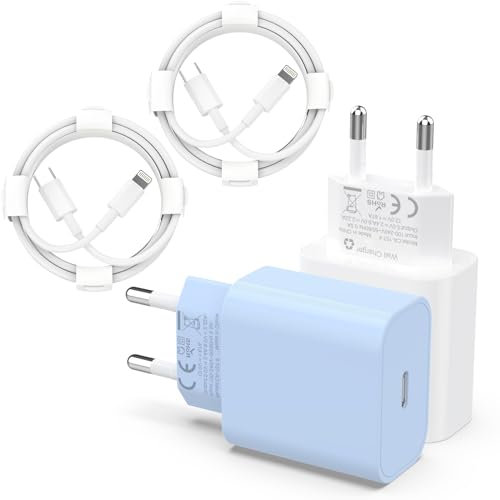 VINFFS Apple MFi Zertifiziert 4Pack 20W USB C iPhone Schnellladekabel und iPhone Ladegeräte Adapter 2M Ladekabel*2+Schnellladegerät*2 Kompatibel mit iPhone 14 13 12 11 XS SE iPad (Blau und Weiß)