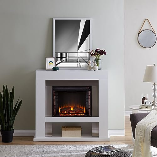 Modern Style Lirrington Stainless Steel Electric Fireplace Suite Surround & Fire Fireplace