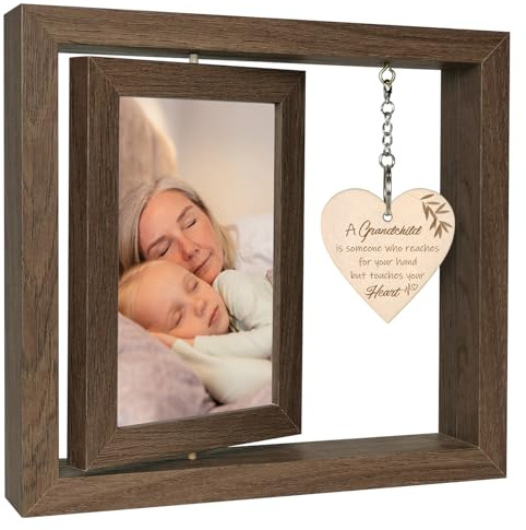 EYITUPC Rotating Wood Grandma Photo Frame Nanny Grandad Grandparents Gift | A Grandchild is Someone Who Reaches for Your Hands but Touches Your Heart, Nan Grandad, Grandchild, Dis 2 15x10 cm