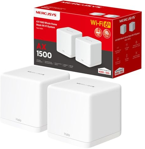 MERCUSYS WiFi 6 AX1500 Mesh WiFi System, copertura fino a 350 m² Connessione oltre 100 dispositivi, porte Full Gigabit, Wi-Fi Dual Band, Roaming senza apparenti, facile controllo app, Halo H60X