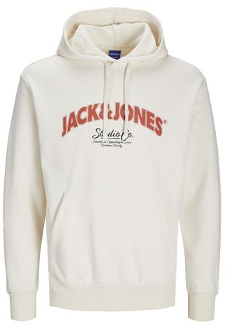 JACK & JONES Herren Hoodie Kapuzenpullover JORBRONX Arch Big Sweat Hood LN, Farbe:Creme, Artikel:-Antique White, Größe:L