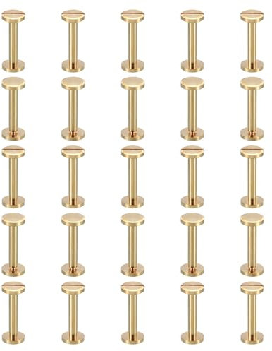 PATIKIL 25 Ensembles de Vis Chicago, Vis de Reliure Fendue M4x22mm en Laiton pour Ceinture en Cuir, Albums Photo de Scrapbooking