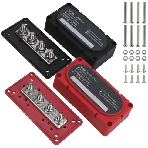 CPROSP BusBar 300A, Scatola per Sbarre, Sbarra M8 300a, Bus Bar a Corrente Blocco di Distribuzione di Potenza con 4 Morsetti a Vite M8 e Coperchio Rosso/Nero