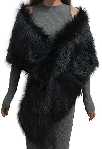 Frauen 1920 Braut Hochzeit Kunstpelz Schal Wrap Schwarz Braut Pelz Schal Stola Fur Wraps und Tücher für Frauen