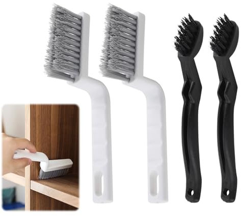 Conjunto de 4 Cepillos para Ranuras, Cepillos de Limpieza de Cerdas Duras - Ideal para Ventanas, Puertas y Espacios Difíciles - Limpieza Eficiente en Suelos, Baños y Cocinas
