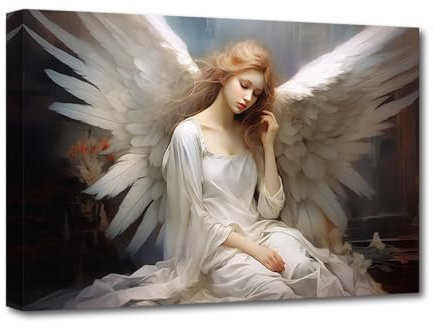 CXHOSTENT Engel Leinwand Wandkunst Engelsflügel Bilder Wanddekoration Abstraktes Mädchen Gemälde Druck Modernes großes Dekor Rahmen (Engel - 1, 60.00 x 90.00 cms)