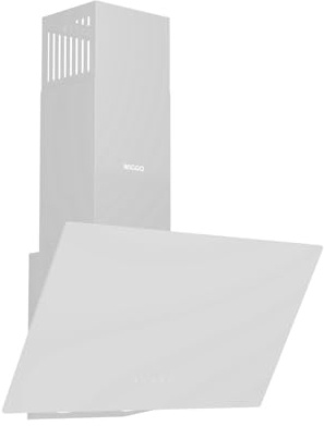 Wiggo Dunstabzugshaube 60cm - Kopffreies Echtglas Design, Umluft/Abluft, 300m³/h, LED Touchscreen, 3 Geschwindigkeiten, inklusive Fettfilter & 2 Kohlefilter, Glasfront (Weiß - 1 Glas)