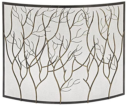 Porte del camino, protezione per caminetto, griglia metallica, motivo foresta, decorazione in stile retrò, decorazione curva in metallo, copertura per camino (colore: oro)
