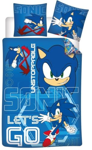 Bettwäsche Sonic Der Igel, für Einzelbett, Bettbezug 140 x 200 cm + Kissenbezug 65 x 65 cm, Polyester-Baumwolle