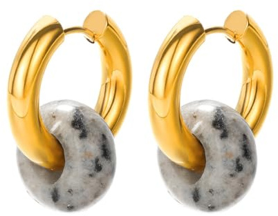 OAKKY Frauen Vintage Zierlich Niedlich Edelstein Tropfen Ohrringe Edelstahl Runde Donut Baumeln Huggie Hoop Ohrringe Ohrstecker Piercings