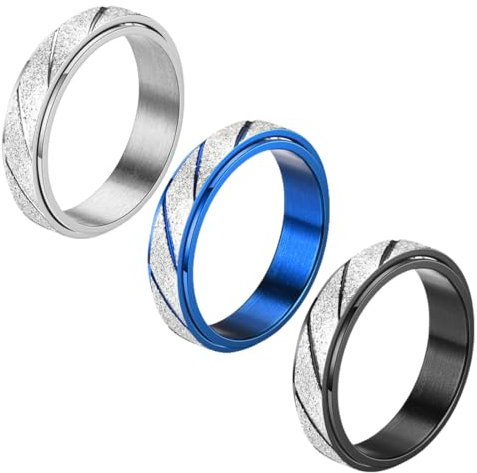 Reccisokz Rec 3 Stück Stainless Steel Ring,Fidget Ring,Anxiety Ring,Anti Stress Ring,Solide Ringe,Edelstahl Ringe Personalisiert,Skill Ringe,Ring Gr 10