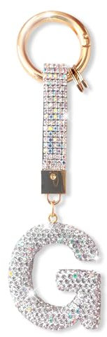 ZVRSUA Porte-clés Alphabet Diamant Argenté Femme, Mignon et Brillant,Clés de Voiture Accessoire de sac à dos, Cadeaux Personnalisés(G)