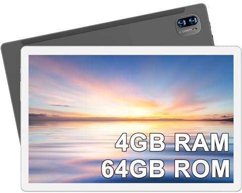 YESTEL Tablet 10 Pulgadas con 5G WiFi, 8 Cores 2.0 GHz, 4GB RAM + 64GB ROM (1TB Ampliable), Bluetooth 5.0, Cámara 5MP + 8MP, Batería 8000 mAh, HD 1280 * 800, Android Tablet con Funda, Gris