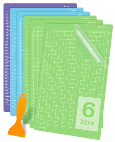 Nudeg 6-Teiliges Schneidemattenset 8,5 X 12 für Xtra, 6er-Pack, Wiederverwendbar, Klebrig (Leicht, Standard, Stark), Cricket-Schneidematten mit