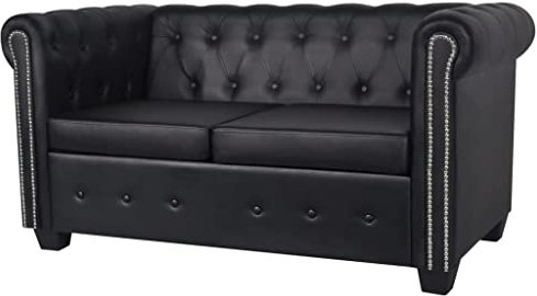 Willood Chesterfield-Sofa L-Form Ecksofa mit Schlaffunktion 2-Sitzer Kunstleder Schwarz