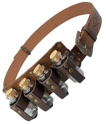 Vintage PU Ledergürtel Mit Alchemist Flaschentaschen Mittelalterlicher Mottoparty Alchemist Hüftgürtel Mit Prägemuster