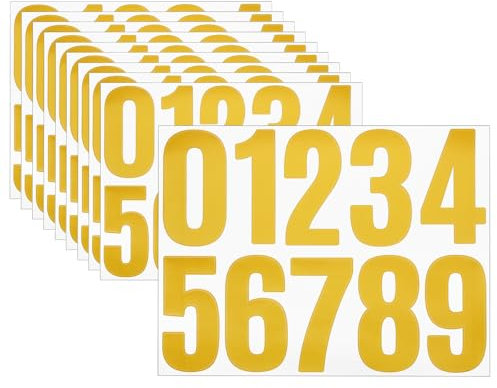 sourcing map 10 Sheets Vinyl House Numbers, 4 Inch Waterproof Self-Adhesive Number Stickers for Mailbox, Sign, Window, Door, Address Number, Yellow