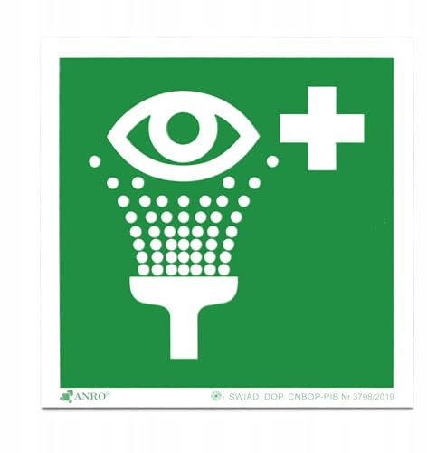 PRINTIMA Nachleuchtendes PVC-Augen-Notduschen-Schild – 15x15cm, Leuchtendes Sicherheitszeichen zur Kennzeichnung von Augenspüleinrichtungen