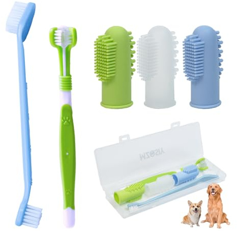 5pcs Dog Toothbrush Set，Finger Toothbrush Silicone Pet Finger Toothbrush for Dogs Cats ，Dog Oral Hygiene Deep Clean with Storage Case，Teeth Plaque Dental Care (Blue Transparent, One Size)