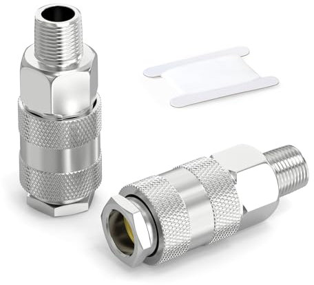 GASHER 2PCS 1/4 Inch Air Line Connectors, 1/4 BSP Male Thread Euro Airline Hose Compressor Fittings, Quick Connect Air Coupler Air Hose Fittings,Air Coupler