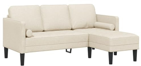 vidaXL L-förmiges 3-Sitzer Sofa aus Leinenstoff, modernes Indoor Sofa mit abnehmbaren Kissen und robustem Buchenholzrahmen, stylische Sitzgelegenheit für Wohnzimmer, Bequeme Möbel