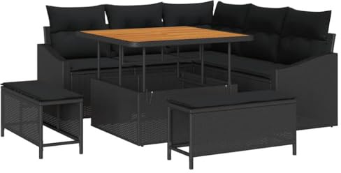 vidaXL 8-teiliges Garten-Sofa-Set in Schwarz mit Kissen – Poly Rattan, ideal für 5 Erwachsene. UV-beständig mit verstellbaren Funktionen. Modernes Lounge-Möbel für die Terrasse.
