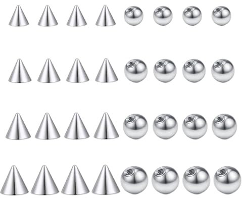 Gojewen 32stk Piercing Kugeln Spitzen 1,2mm Silber Ersatzkugel Perle Schraubkugel 3/4/5/6mm Spikes für Piercing Lippe Augenbrauen Septum Helix
