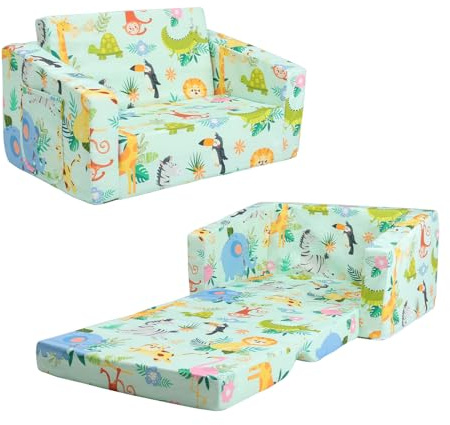 decalsweet Kindersofa Faltbarer, 2 in 1 Kindersessel Kindercouch Tiere | Rückenlehen-Sessel,Spielsofa,Standfest,Kinderstuhl,Kinderzimmer,Weiche,Leichte,Flip Open,mit Stofftasche,Rutschfestes Kissen