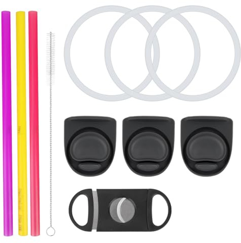 11pcs Replacement Kit for Owala, Water Bottle Parts Accessories Including 3 Silicone Stoppers Lid Top Cover Cap Insert Rubber Seal Gaskets 1 Cleaning Brush 3 Straws and Cutting Tool (Color 2)