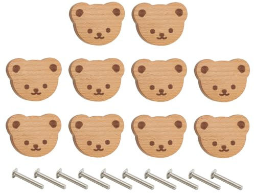 Baoqifong Schubladenknäufe Cartoon Bär 10er Set | Schubladen Griffe Und Knäufe Aus Holz,Dekorative Zuggriffe Für Küche Bad Schrank Und Tür