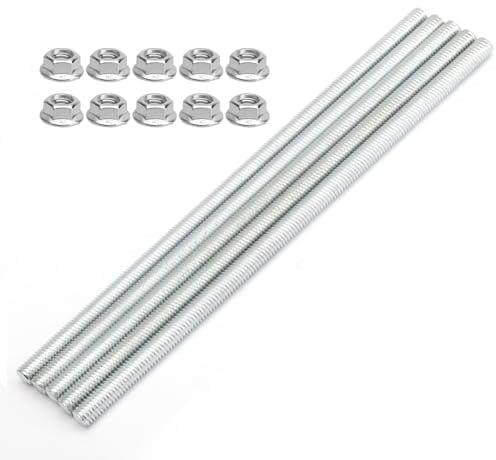 ZRUEWOT 5 aste filettate M8 × 200 mm in acciaio inox con 10 dadi flangiati, barre filettate DIN 975 per produzione industriale, montaggio di mobili e lavori in officina