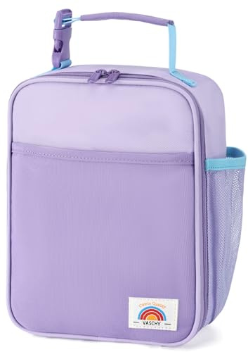 VASCHY Lunch Bag for Kids, Insulated Lunch Box Bag with Bottle Holder for Toddlers Girls, Snack Carrier with Hands-Free Clip in Lavender & Light Purple
