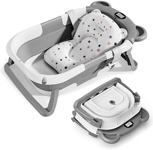 Highbird Bañera Plegable, Desde Recién Nacido Hasta 24 Meses con Cojín Ergonómico Acolchado y Patas Antideslizantes, Ideal para Uso en Casa y Viaje, Fácil de Limpiar, Cómoda, Ahorra Espacio