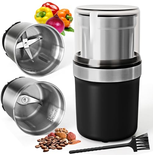 Moulin à Café Électrique Livré avec deux bols amovibles 100g | Broyeur à Graines de Lin, Semences de Café Noix Poivre, Machine à café réglable pour Espresso/Expédition/Epices de Cuisine