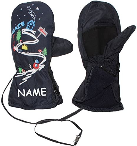 Fausthandschuhe/Fäustlinge - mit Reißverschluss & langem Schaft - Größe 9 bis 10 Jahre - Ski Abfahrt/dunkel blau - incl. Name- LEICHT anzuziehen ! mit..