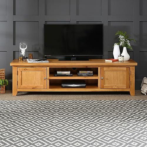 The Furniture Market Cheshire Oak Large Widescreen TV Unit - to fit TVs up to 80 - Premium Quality Storage Solution - Elegant and Durable Design - Ideal for Living Rooms - H 510 x W 1750 x D 430mm