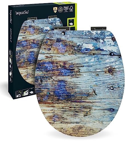 SITZPLATZ WC-Sitz mit Absenkautomatik, Holz Dekor Artholz Matt, Toilettensitz mit Holz-Kern, universale O Form, Fast Fix Schnellbefestigung, Metallscharniere, ovaler Toilettendeckel Holz, 40683 3