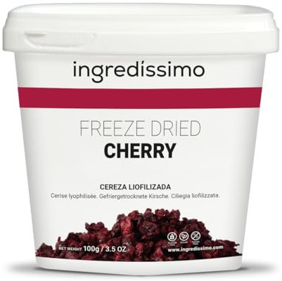 INGREDISSIMO - Cereza Liofilizada, Fruta Seca Troceada (0-15mm), Producto Vegano, sin Gluten y sin Azúcar Añadido, Snack Saludable y Crujiente de Color Rojo Oscuro, para Platos y Recetas - 100 g