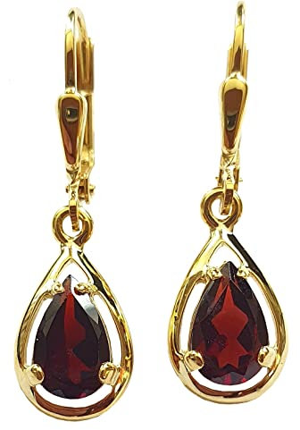 Ohrringe Gold 333 Granat Ohrhänger Hänger 8 Karat Gelbgold Granatohrringe