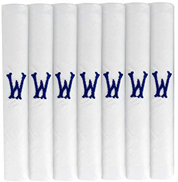 Surf the Shop Herren-Taschentücher mit Initialen bestickt, mit Satin-Bordüre, verschiedene Buchstaben, Weiß, 7 Stück, W, 85