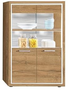 Froschkönig24 Plymouth 3 Kleine Vitrine Wohnzimmer Schrank Eiche dunkel/Eiche dunkel