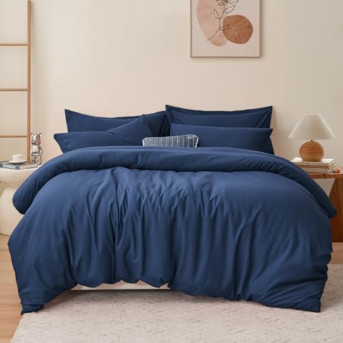 RUIKASI Navy Double Duvet Set Bedding Set - Blue Duvet Cover Double Bed Set with Zip, Soft Brushed Microfibre Duvet Cover Set Quilt Cover with 2 Pillowcases