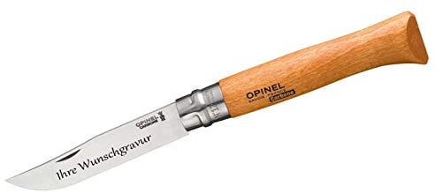 OPINEL Taschenmesser, Carbon (nicht rostfrei) Buchenholz (mit Namensgravur, N° 12)