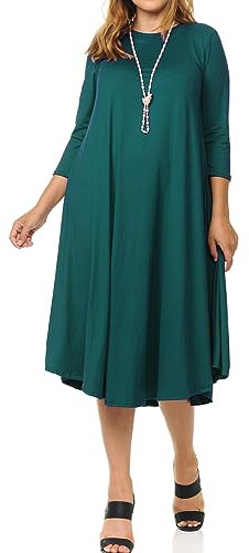 Pastel by Vivienne Damen A-Linie Swing 3/4 Ärmel Midi Kleid Übergröße Casual Curvy, Blaugrün/Ein Hauch von Paradies (Trace of Paradise), XX-Large Mehr