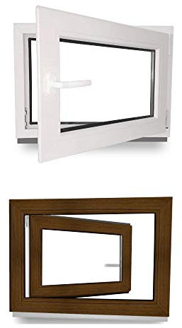 Kellerfenster - Kunststoff - Fenster - innen weiß/außen nussbaum - BxH: 100 x 40 cm - 1000 x 400 mm - DIN Links - 2 fach Verglasung - 60 mm Profil